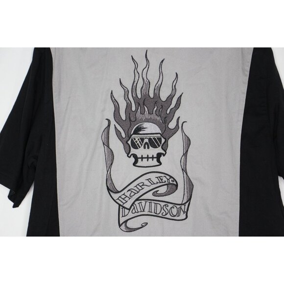 Harley Davidson Mens Large Embroidered Skull Mechanic Button Up Shirt H936 - Picture 6 of 6